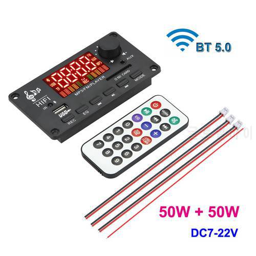 50W+50W Bluetooth Audio Digital Power Amplifier Board Class D Stereo Car DIY USB AUX FM MP3 Decoder Player Module AMP