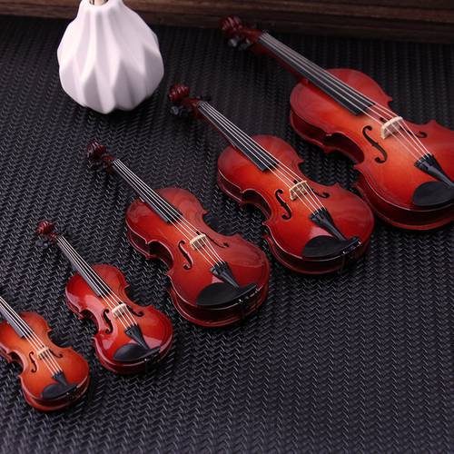 Mini Miniature Violin Model with Support Wooden Musical Instruments Collection Decorative Model