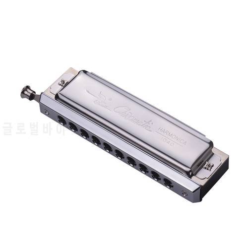 Swan Chromatic Harmonica 10 Holes 40 Tones Key of C Silver harmonica Music instruments with Exquisite Box Music Gifts for Child