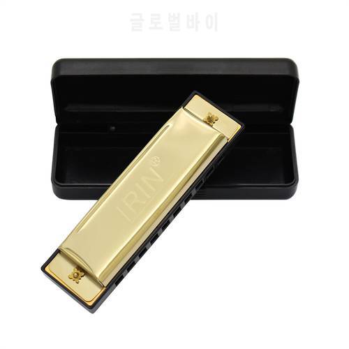 10Hole Blues Harmonica Golden Cover with Padded Carrying Case Cleaning Cloth