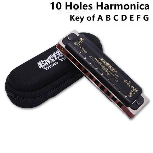 Easttop Blues Harmonica 10 Holes Amazing Deluxe Harmonica Organ Professional Key Set Of A B C D E F G New T008K For Performance