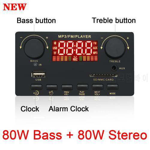 Module 12V 2*80 Amplifier Bass MP3 Player Decoder Board Bluetooth5.0 Car FM Radio Module Support FM TF USB AUX with Alarm Clock