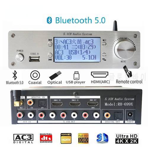 DTS AC3 5.1 Audio Decoder Converter HDMI-Compatible Extractor SPDIF Coaxial Optical PC-USB Soundcard Bluetooth BT 5.0 USB Player