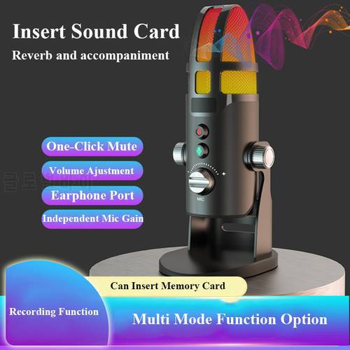 Adjustable USB Condenser Microphone For Game Streaming Mute Low Noise Recording RGB Colorful Microphone Computer PC Live Karaoke