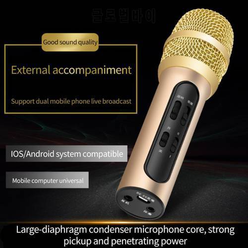 New Bluetooth-compatible Handheld Microphone Wireless Karaoke Double Speaker Condenser Mic Player Singing For IOS Android