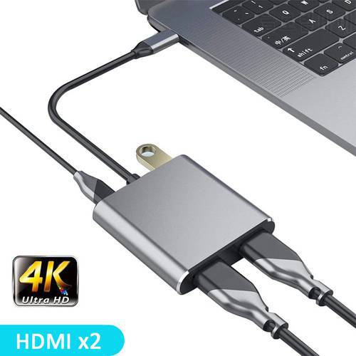 Laptop 4K 60Hz USB 3.0 4 in 1 Docking Station USB C Hub Type-C to Dual HDMI Screen Expansion For MacBook Air Pro