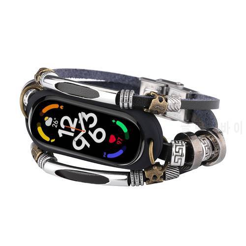 Retro watch strap suitable For Mi Band 7/nfc back-shaped alloy beads 5 6 generations DIY replacement wrist strap