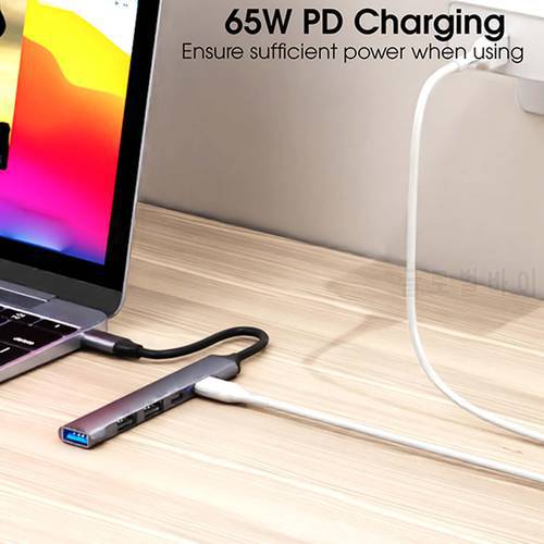 5 in 1 USB Type Hub 65W Fast Charging 1 USB 3.0 Port Compact Docking Station for Laptops