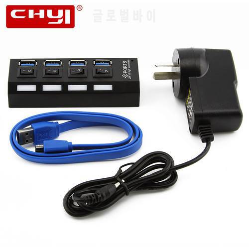 CHYI USB HUB 3.0 Super Speed 5Gbps 4 Ports Mini USB 3.0 Splitter With US/UK/EU/AU External Power Adapter For PC Accessories