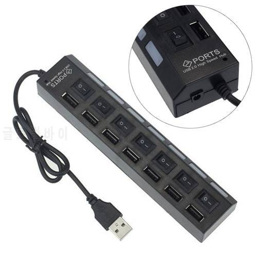 7 Ports USB 2.0 Black High Speed USB Hub Splitter Cable High Speed With on/off Switch USB Splitter For PC Computer Accessories