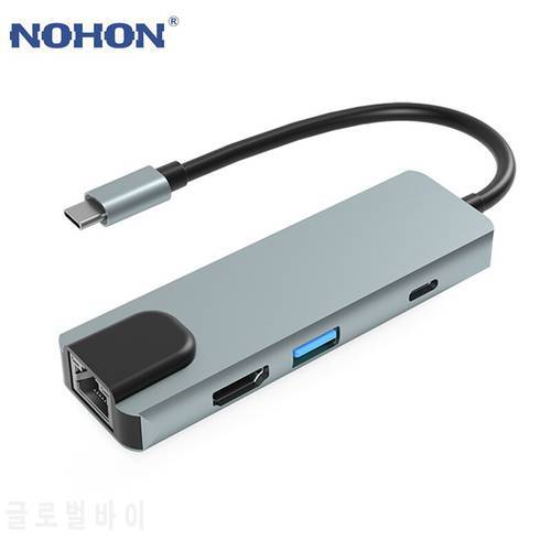 USB C Hub Type-C 3.0 to 4K HDMI-Compatible RJ45 USB SD/TF Card Reader PD Fast Charge 6-in-1 USB Dock For MacBook Air Pro PC HUB