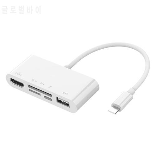 For Iphone/Ipad To HDMI Adapter, Hub 5 In 1 With Card Reader, Charging Port Compatible With USB Devices