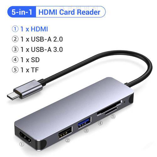 Usb C Hub 5-in-1 Type C To Hdmi-compatible Adapter With Sd Card Reader Usb3.0 Usb2.0 Port Slim Converter For Laptop