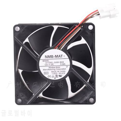 3110KL-04W-B66 80mm fan 80x80x25mm 8025 DC12V 0.34A 4-wire cooling fan for refrigerator and freezer