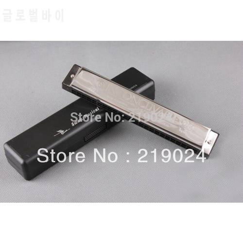 Swan 24 holes C-tune coppr reed plate, stainless steel cover plate harmonica with hard case