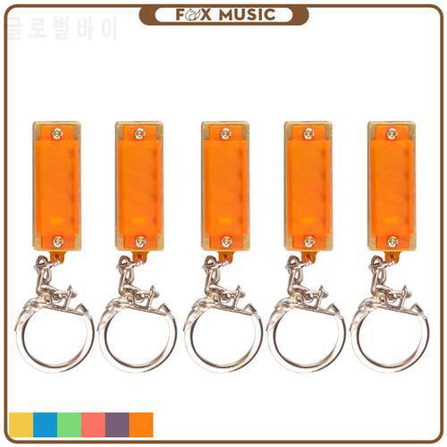 5 Pieces 4 Hole 8 Tone Mini Harmonica Keychain Key Rings Toy Gift Orange For Music Musical Instrument