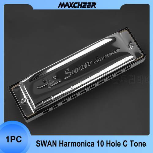 Harmonica SWAN 10 Hole 20 Tones and Key of C BLUES with case Brass stainless steel