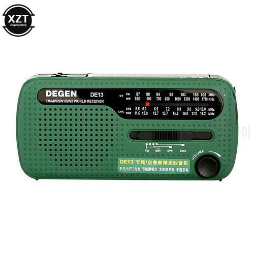 New DEGEN DE13 FM AM SW Crank Dynamo Solar Power Emergency Radio Global Receiver High Quality PL-310ET VS Panda 6200