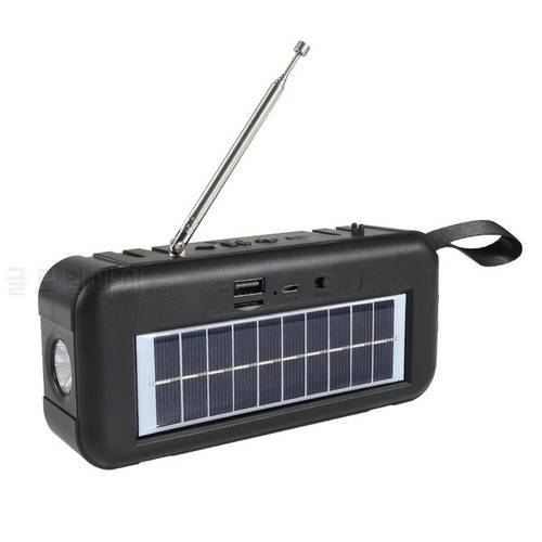 Outdoor Solar Radio Speaker Bluetooth-compatible Portable Wireless Stereo Loudspeaker Solar Charging FM Radio LED Flashlight
