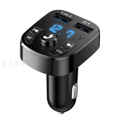 Bluetooth-compatible 5.0 FM Transmitter Car Player Kit Car Charger Quick With QC3.0 Dual USB Voltmeter & AUX IN/OUT DC 12/24V