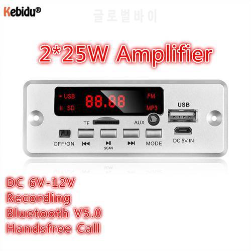 2*25W Amplifier MP3 Decoder Board 6V-12V Handsfree Bluetooth5.0 MP3 Player USB Recording Module FM AUX Radio For Car Speaker