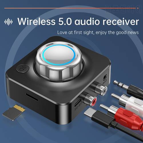 Bluetooth 5.0 Audio Receiver Wireless Audio Receiver Adapter with 3D Bass Mode for Home Stereo TF Card RCA 3.5 AUX Jack