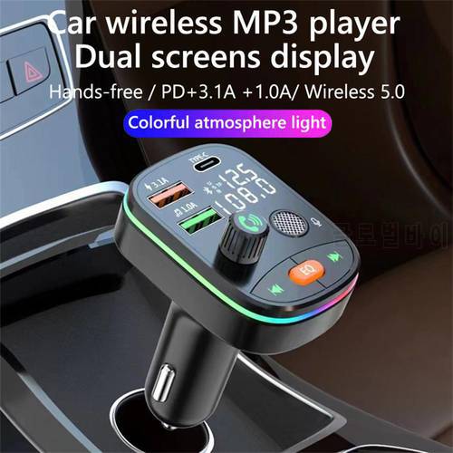 Bluetooth-compatible 5.0 FM Transmitter Wireless PD 20W Fast Charge Dual Display Dual Usb Charger Car Kit FM Modulator Q10