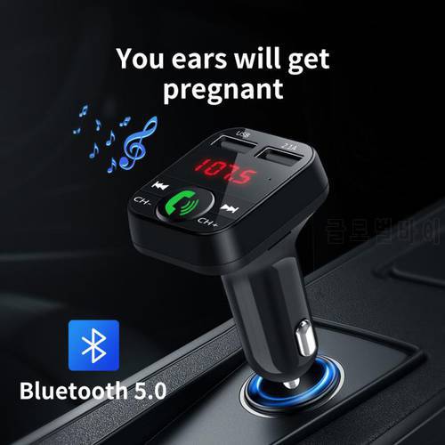 Car Bluetooth 5.0 FM Transmitter Wireless Adapter Mic Audio Receiver Auto MP3 Player 2.1A Dual USB Fast Charger Car Accessories
