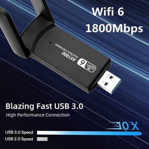 Wifi 6 USB 3.0 Adapter Wireless Wi-fi Dongle 1800Mbps Network Card 5G 2.4GHz High Gain Antenna WI FI6 Adaptor For Windows 11