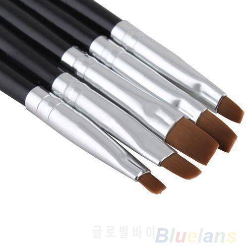 5PCS Nail Art Acrylic UV Gel Salon Pen Flat Brush Kit Dotting Tool 02SL 4C6L
