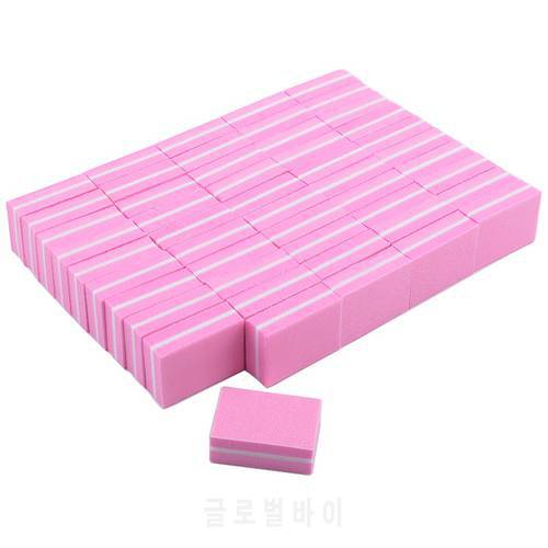 50Pcs Mini Nail Files Sandpaper Buffers Square Block Sponge Pink 100/180 Grit Disposable Nail Polish Set Tips Salon Tools
