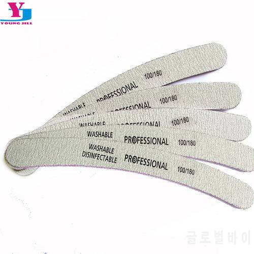 5pcs Professional Nail File 100/180 Double Side Curved Banana Grey Sandpaper Nail Files Buffer Block Manicure Tools Wholesale
