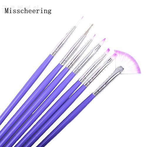 New 7 pcs / set Purple Nail Art Brushes Pen DIY Nail Polish Drawing Painting Hair Combs Set UV Gel Design Manicure Tools