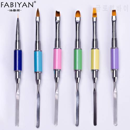 Nail Art Brush Double End Spatula Painting Flower Drawing Gradient Metal French Liner Pen Flat Round Makeup Manicure Mixing Tool