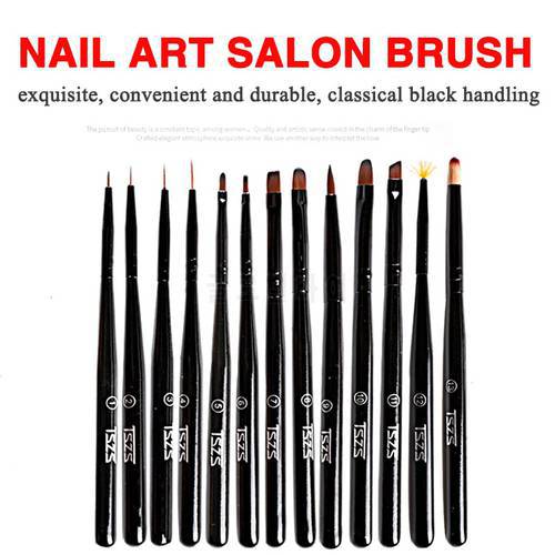 TSZS 1pcs/lot 13 Styles black Handle Brushes Nail Art striper Brush Liner Flower Painting Coating Shaping Flat Fan Angle Pen