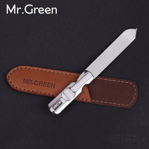 MR.GREEN stainless steel metal nail file buffer professional shaper manicure tools polishing strip sanding with leather case