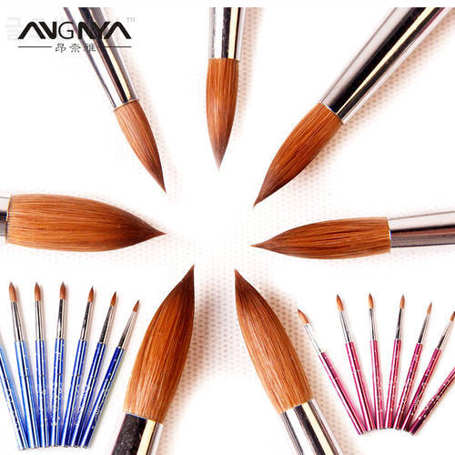 ANGNYA New 1pcs 246810121416182022 Kolinsky Sable Brush Acrylic Nail Art Brush Pink Metal Crystal Acrylic Salon