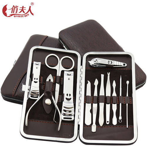12 in one Nail Clipper Set nails manicure tools Pedicure knife Scissors Nail Care Nipper Cutter Cuticle Grooming Kit with Case