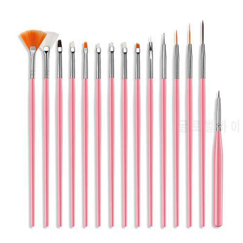15pcs Professional Nail Art Brush Set UV Gel Acrylic Design Gel Polish Flat Painting Drawing Pen Manicure Nail Decorations Tools