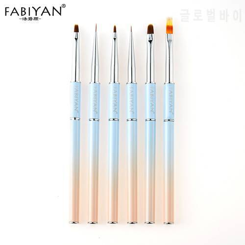 Nail Art Liner Brush Drawing Flat Round French Blue Gradient Handle UV Gel Flower Painting Pen 3D Design Manicure Tools