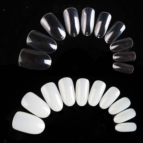 500pcs Acrylic Oval Nail Tips Short French Fake Nails Clear/White/Natural Full Cover False Nails Decor Manicure 10 Sizes