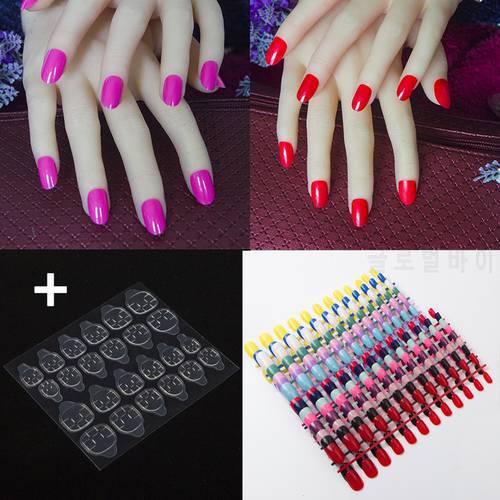 1 Set Of 24 Pieces Round Shape False Nail With 1 pc Nail Adhesive Tape 18 Colors Available Fashion Press On Fake Nails