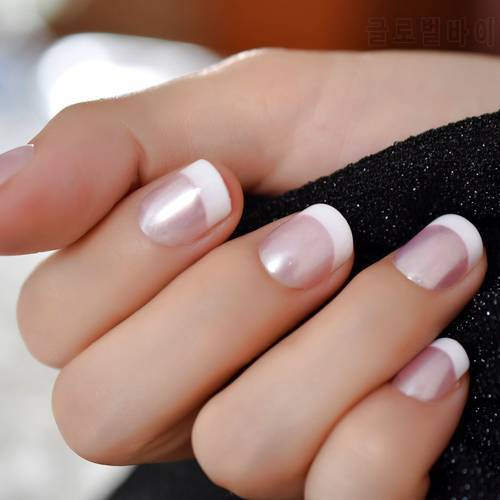 Pearl Pink White French Fake Nails Tips Acrylic UV False Nails Press on DIY Manicure Salon Stickers Artificial Full Nail Tip