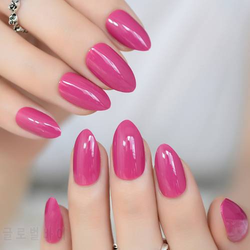 False Nails Almond Oval Sharp Medium Violet Red Fake Nails Stiletto Pink Rose Pointed Full Cover Gel Daily Wear Nail Art Tips