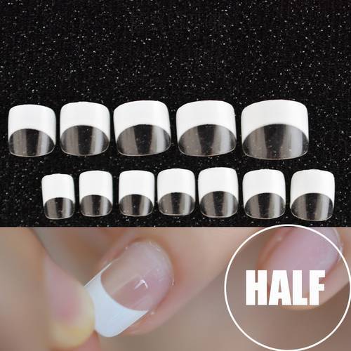 24pcs/kit White French Manicure Half Nail Tips Transparent Square French Nails DIY Nail extension Tip