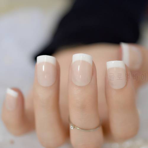 Clear Acrylic Fake Nail Light Pink French False Nails DIY Nail Art Squoval Full Wrap Manicure Product with Glue Sticker 24Pcs