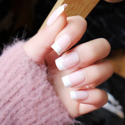 24Pcs/set Long White French False Nails Pink Nep Nagels Acrylic Classical Full Artificial Nails for Home Office faux ongles
