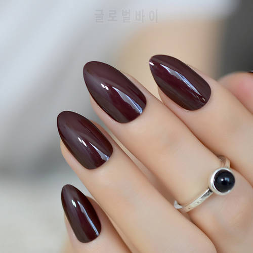 False Nails Short Oval Sharp Solid Dark Brown Fake Nails Stiletto Brownish-black Pointed Pure Color Gel Almond Wear Full Tips