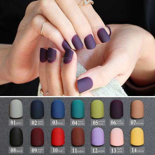Frosted finished Gray matte false nails brown short paragraph Green 24pcs Square head Matte Fake Nails Purple Classic Red Blue