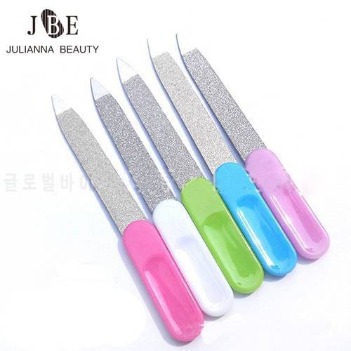 5Pcs Fashion Double Nail Buffer Sided Stainless Steel Metal Nail Art File Manicure Pedicure Tool Nail Files With Color Handle